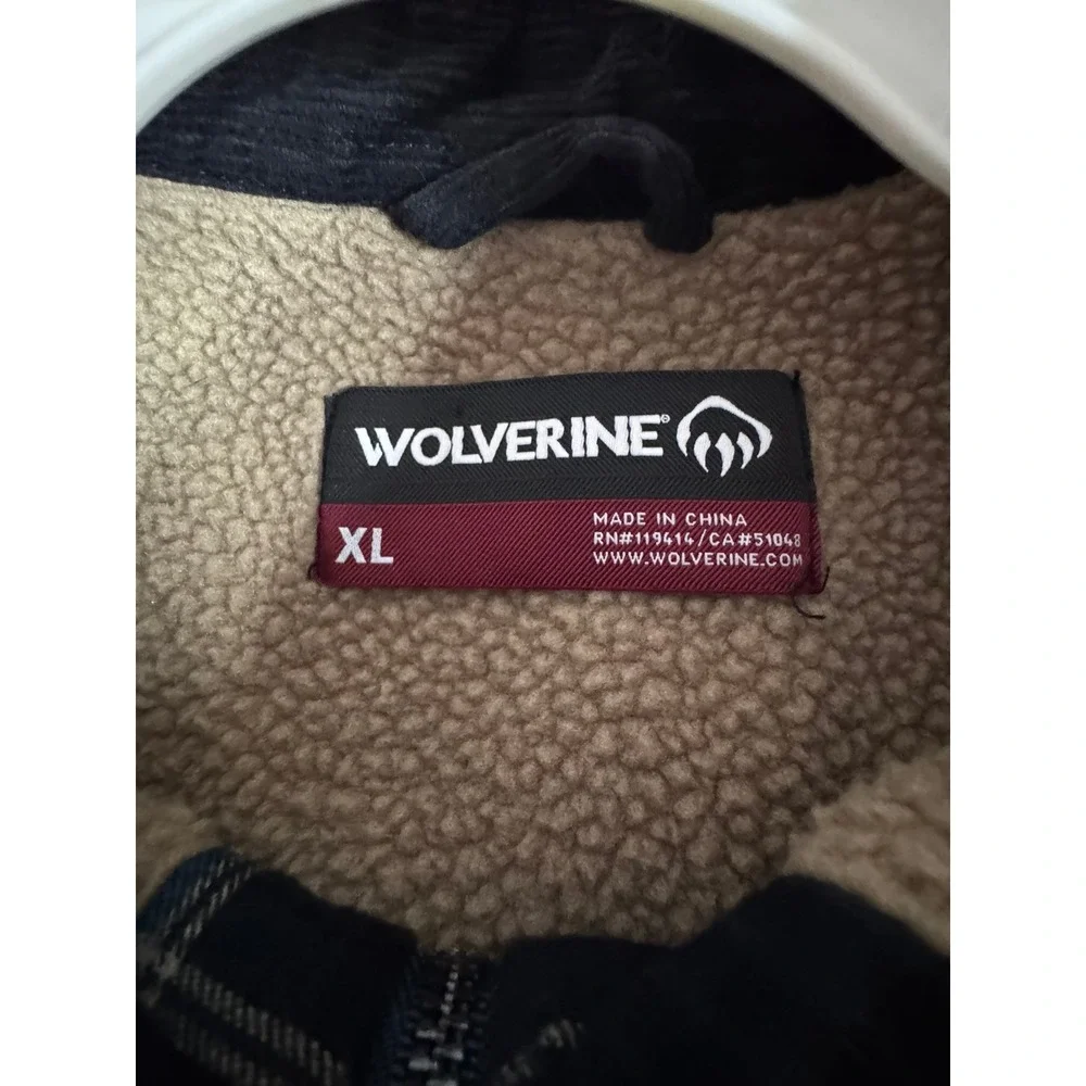Wolverine Mens XL‎ Sherpa Lined Flannel Jacket Blue Plaid Corduroy Yoke Zip Up